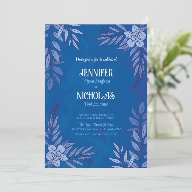 Elegante Blume und Blätter für Hochzeiten Einladung (Stehend Vorderseite)