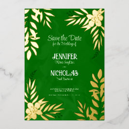 Elegante Blume und Blätter für Hochzeiten Folieneinladung