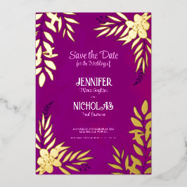 Elegante Blume und Blätter für Hochzeiten Folieneinladung