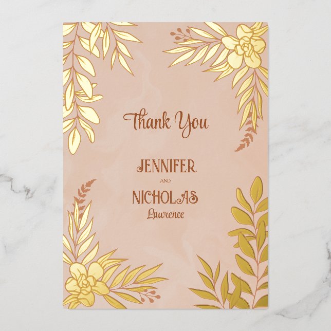 Elegante Blume und Blätter für Hochzeiten Folieneinladung (Vorderseite)