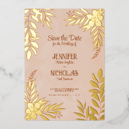 Elegante Blume und Blätter für Hochzeiten Folieneinladung