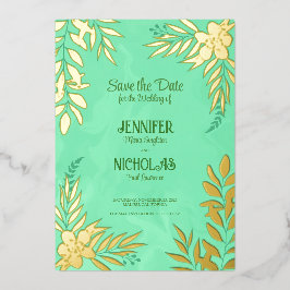 Elegante Blume und Blätter für Hochzeiten Folieneinladung