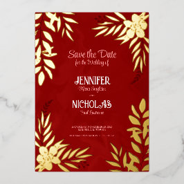 Elegante Blume und Blätter für Hochzeiten Folieneinladung
