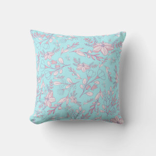 Elegante Blume und Blätter mit blauem Hintergrund  Kissen