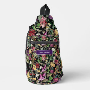 Elegante Blume und Blätter schwarz blumengeschmück Crossbody Bag