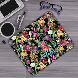 Elegante Blume und Blätter, schwarze Blumenmuster Mousepad