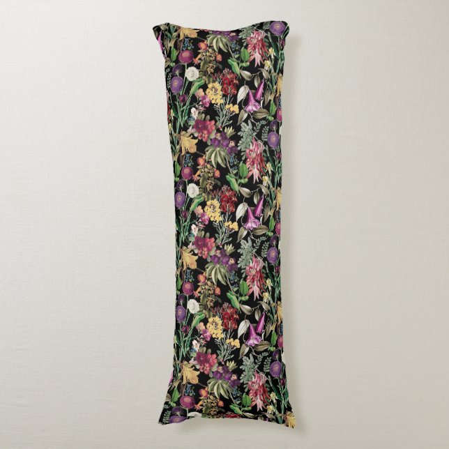 Elegante Blume und Blätter, schwarze Blumenmuster Seitenschläferkissen (Vorderseite Vertikal)