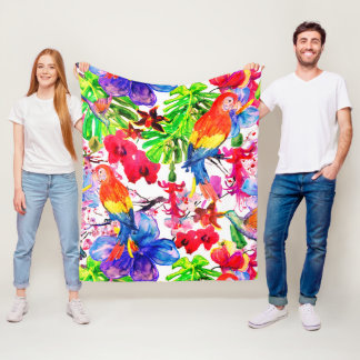 Elegante Blume und Papageienvogel Fleecedecke