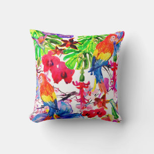 Elegante Blume und Papageienvogel Kissen