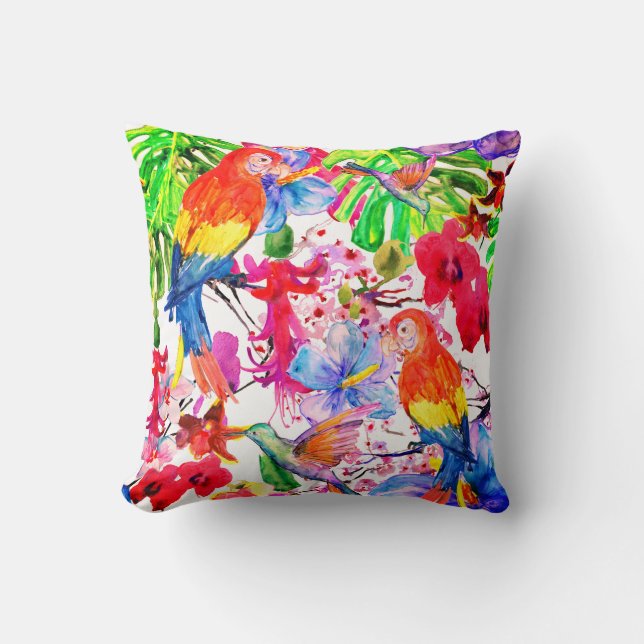 Elegante Blume und Papageienvogel Kissen (Vorderseite)