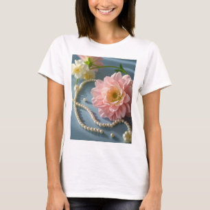 Elegante Blume und Perlen T-Shirt