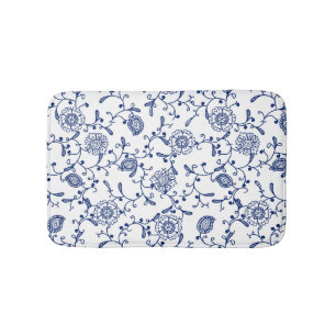 Elegante Blume und Wirbel von Boho Blau und Weiß Badematte