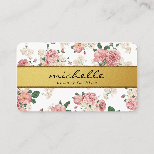 Elegante Blume Vintages Gold Band Visitenkarte (Vorderseite)
