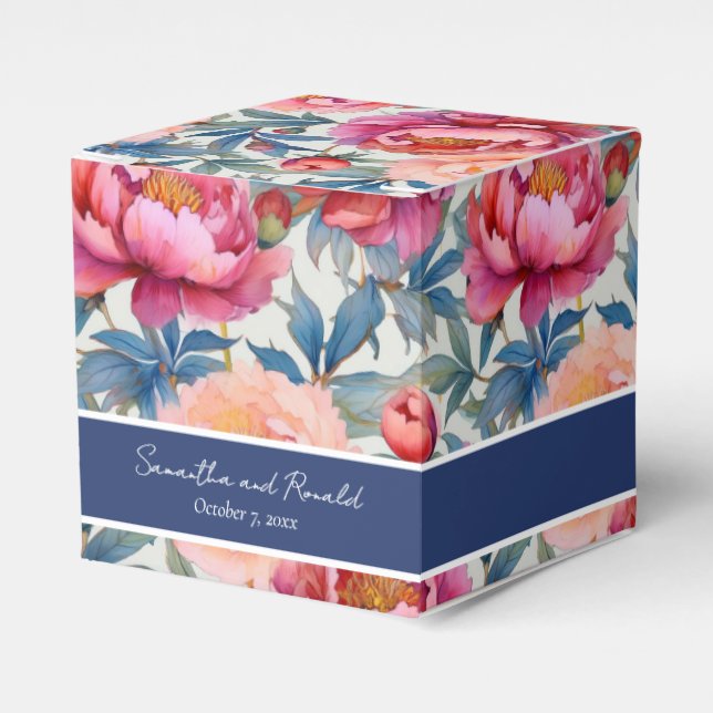 Elegante Blume von Wasserfarben Peony Gefallen Sch Geschenkschachtel (Vorderseite)