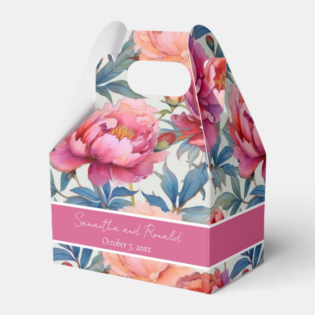 Elegante Blume von Wasserfarben Peony Gefallen Sch Geschenkschachtel (Vorderseite)
