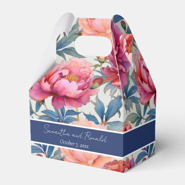 Elegante Blume von Wasserfarben Peony Gefallen Sch Geschenkschachtel (Vorderseite)