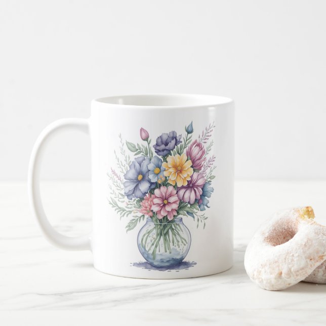 Elegante Blume Watercolor Wildblumen Kaffeetasse (Mit Donut)