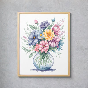 Elegante Blume Watercolor Wildblumen Poster