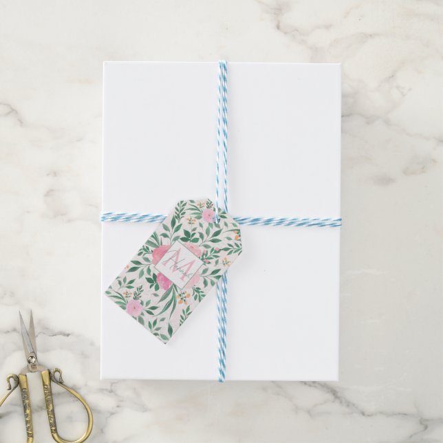 Elegante Blume Weiß Rosa Wasserfarben Geschenkanhänger (Mit Garn)