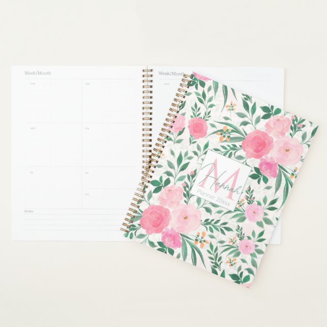 Elegante Blume Weiß Rosa Wasserfarben Planer (Anzeige)