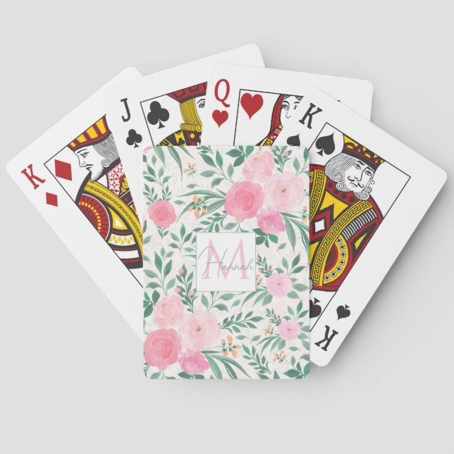 Elegante Blume Weiß Rosa Wasserfarben Spielkarten (Rückseite)