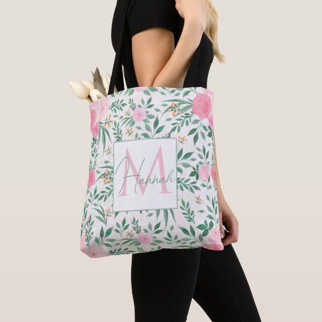 Elegante Blume Weiß Rosa Wasserfarben Tasche (Von Nahem)