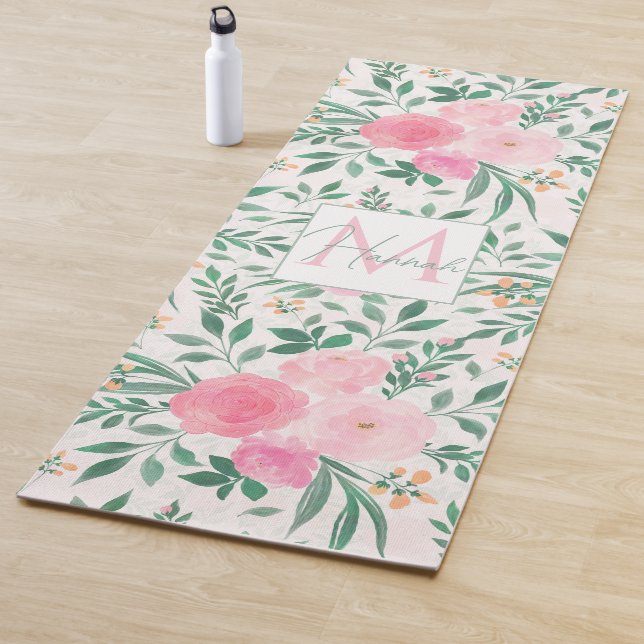 Elegante Blume Weiß Rosa Wasserfarben Yogamatte (Beispiel)