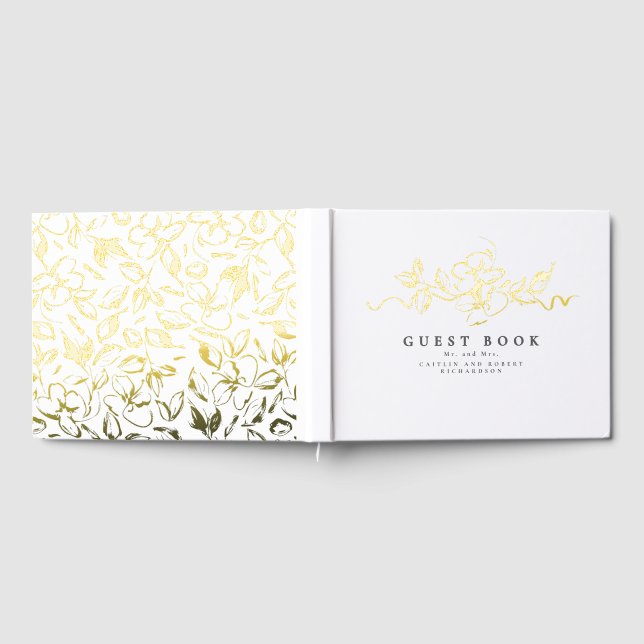 Elegante Blume Zeichnend Hochzeit Gästebuch (Voll)