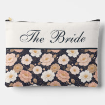 Elegante Blumen auf dunkelblauer Braut-Make-up-Tas