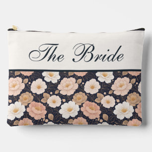 Elegante Blumen auf dunkelblauer Braut-Make-up-Tas Zubehörtasche