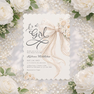 Elegante Blumen-Baby-Shower mit Schleife 'It's a G Einladung