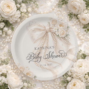 Elegante Blumen-Baby-Shower mit Schleife Pappteller