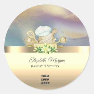 Elegante Blumen-Bäckereiwerkzeuge Gold Ihr Logo Runder Aufkleber