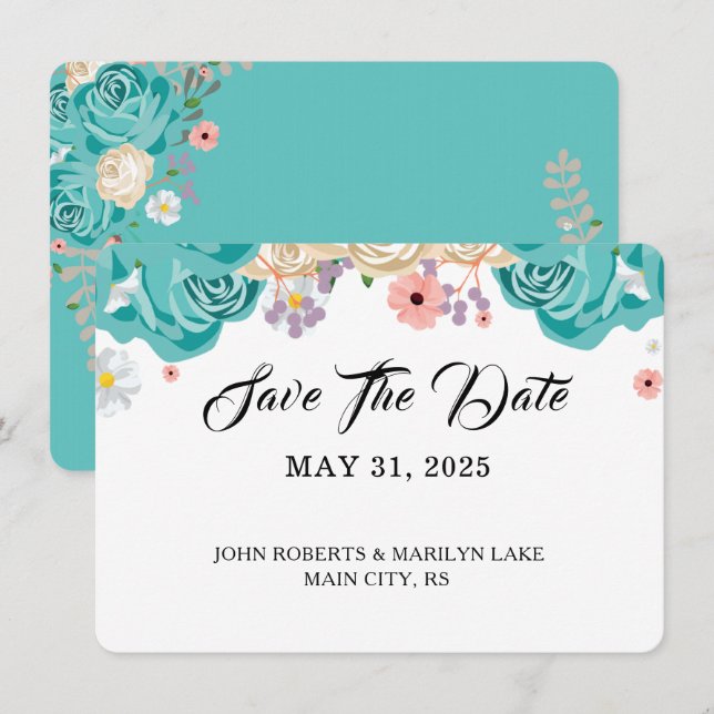 Elegante Blumen Botanische Hochzeit nach Maß Save The Date (Vorne/Hinten)