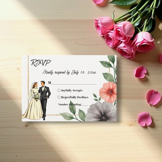 Elegante Blumen Bridge und Groom Chic Wedding RSVP Karte (Von Creator hochgeladen)