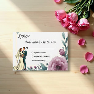 Elegante Blumen-Brille und Groom Boho Hochzeit RSVP Karte