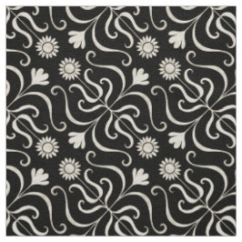 Elegante Blumen Damask Schwarze und graue Sonnenbl Stoff