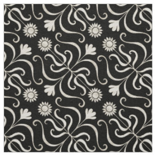 Elegante Blumen Damask Schwarze und graue Sonnenbl Stoff