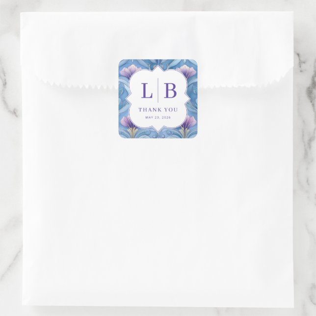 Elegante Blumen-Dankeskarte Quadratischer Aufkleber (Tasche)