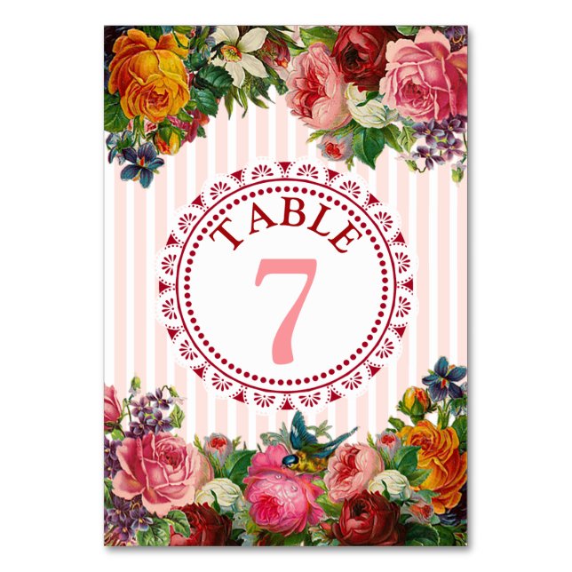 Elegante Blumen-Display-Hochzeitkarte für die Tisc Tischnummer (Vorderseite)
