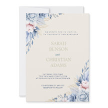 Elegante Blumen-Einladung mit sanftem Blau, Rosa u