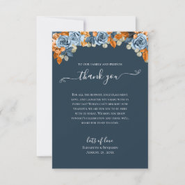 Elegante Blumen Fall Navy Blauer Rost Hochzeit Boh Dankeskarte