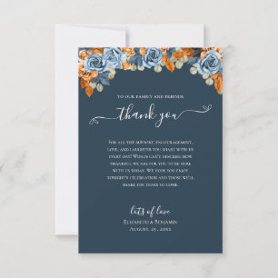 Elegante Blumen Fall Navy Blauer Rost Hochzeit Boh Dankeskarte
