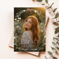 Elegante Blumen-Foto-Abschlussanzeige mit Schleife
