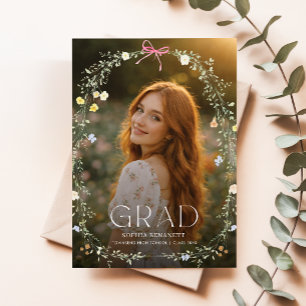 Elegante Blumen-Foto-Abschlussanzeige mit Schleife Postkarte