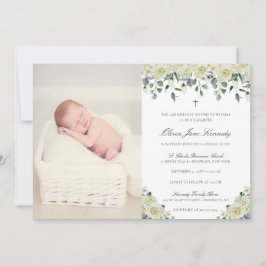 Elegante Blumen & Foto Katholische Taufe Einladung