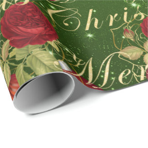 Elegante Blumen Frohe Weihnachten goldener Glitter Geschenkpapier