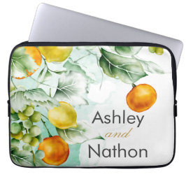 Elegante Blumen & Früchte Wasserfarben Hochzeit im Laptopschutzhülle