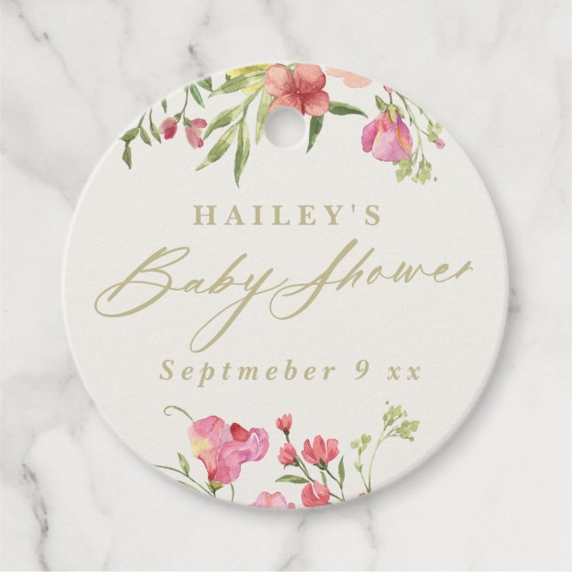elegante Blumen Frühling Hochzeitsbaby Dusche Geschenkanhänger (Vorderseite)