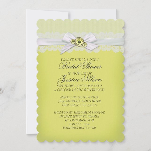 Elegante Blumen-Gelb-Ribbon-Dusche einladen Einladung (Vorderseite)